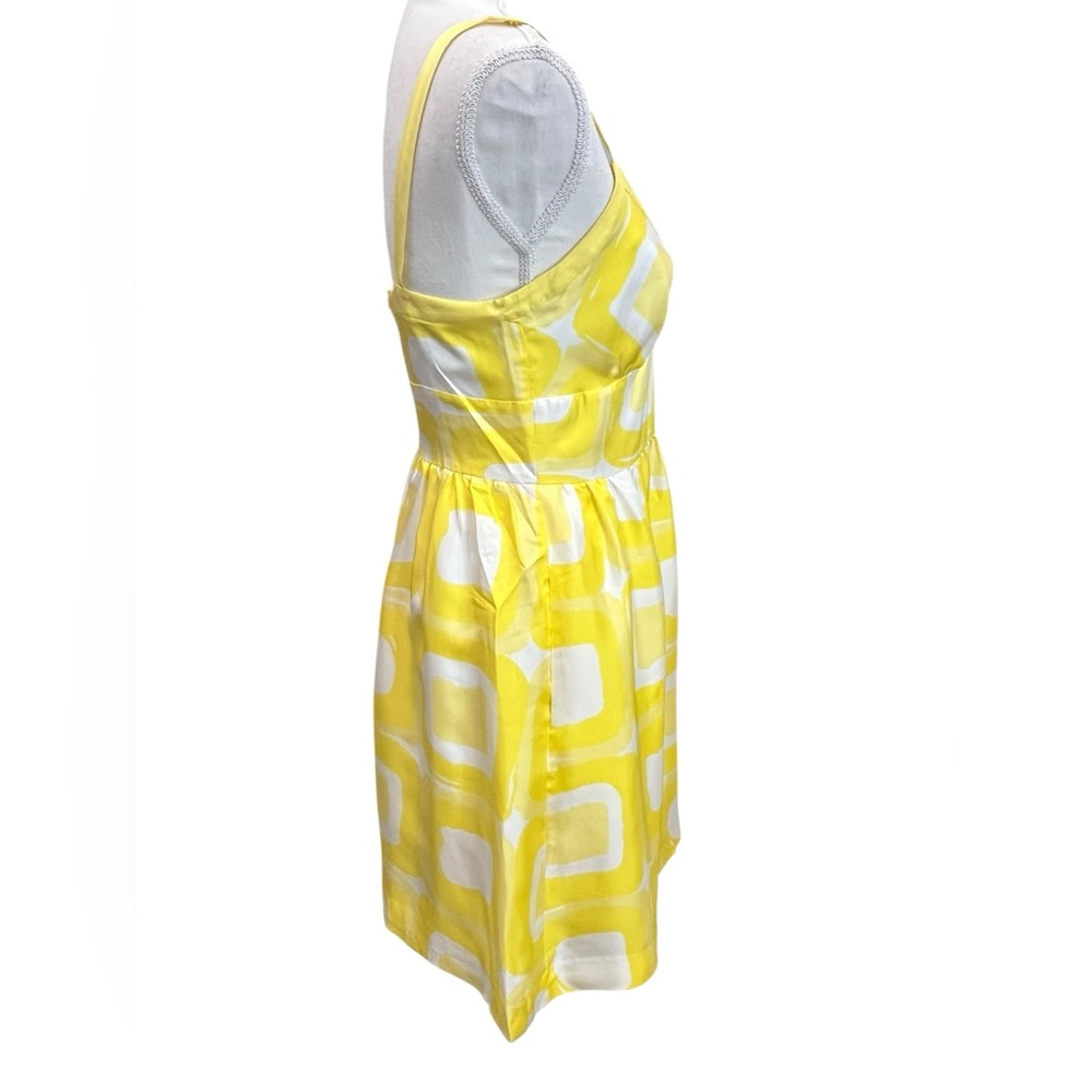 Banana Republic Y2K Silk Yellow Geometric Fit Flare Sundress Size 4 - Picture 3 of 11